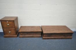 THREE PIECES OF STAINED PINE FURNITURE, to include a two drawer filing cabinet, width 53cm x depth