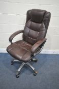 AN ALPHASON NORTHLAND BROWN LEATHER SWIVEL OFFICE CHAIR (condition report: slight wear to seat)