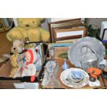 THREE BOXES OF KITCHENALIA, BOOKS, CERAMICS, PICTURES AND SUNDRY ITEMS, to include a Spong mincer, a