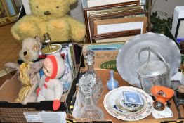 THREE BOXES OF KITCHENALIA, BOOKS, CERAMICS, PICTURES AND SUNDRY ITEMS, to include a Spong mincer, a
