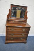 A 20TH CENTURY MAHOGANY DRESSING CHEST, with a single swing mirror and five various drawers, width