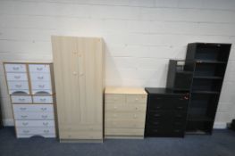 A SELECTION OF MODERN BEDROOM FURNITURE, to include a white chest of two short over four long