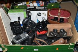TWO BOXES OF ASSORTED SUNDRY ITEMS ETC, to include computer PC-CD games, photographic equipment to