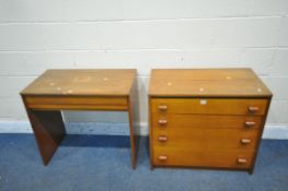 A MID CENTURY STAG CHEST OF FOUR LONG DRAWERS, width 77cm x depth 44cm x height 70cm, along with a