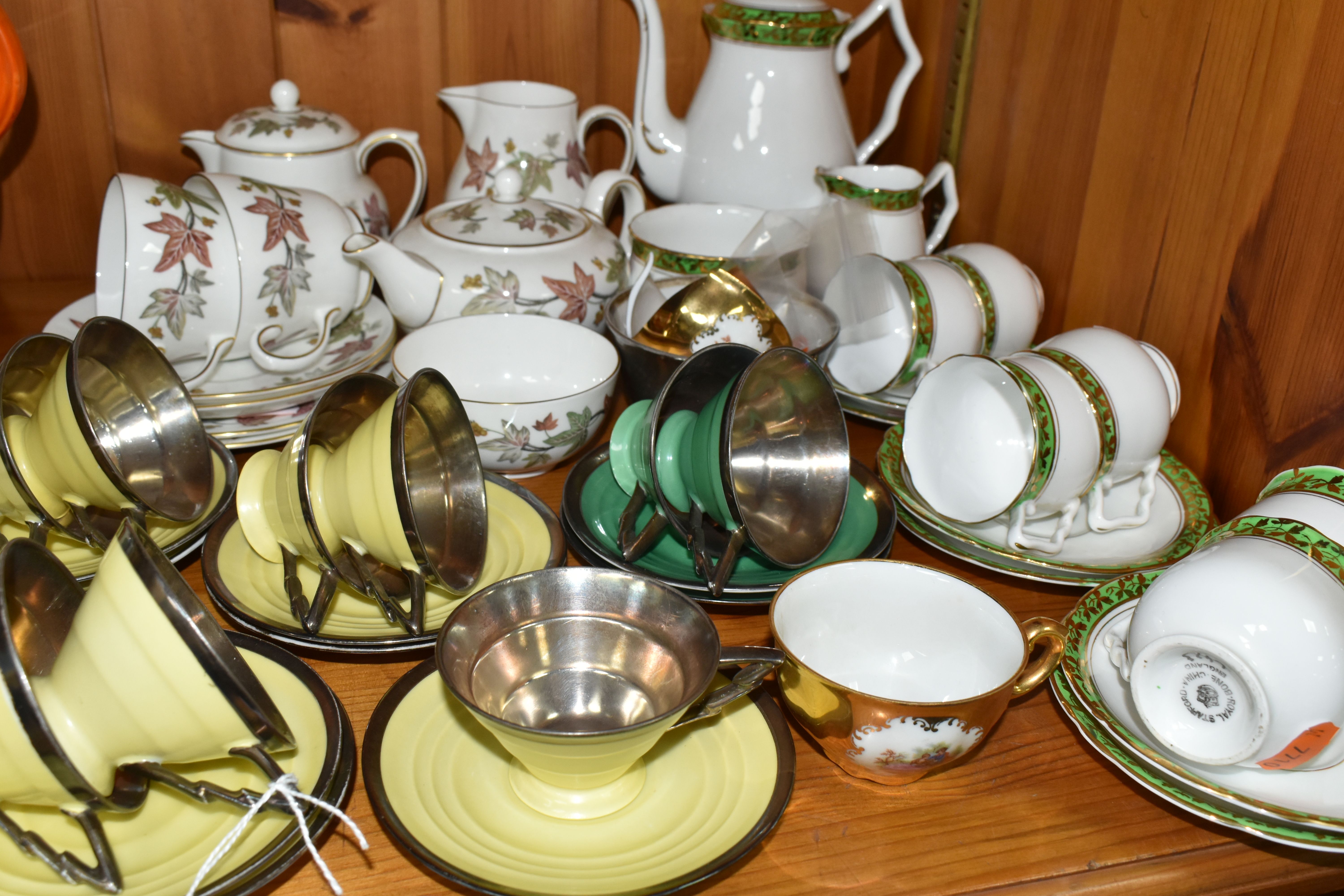 A GROUP OF COFFEE WARE, comprising a Royal Stafford coffee set of coffee pot, cream jug, sugar bowl,