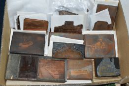 A QUANTITY OF COPPER PLATE PHOTOGRAPHIC BLOCKS, 74 plates, some with negatives attached, many