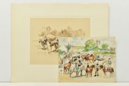 JEANNE-MARIE BARBEY (FRENCH 1882-1960) HORSE RACING AT LONGCHAMP, a study of three horses racing,