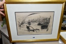 WILLIAM LIONEL WYLLIE (1851-1931) 'THAMES LIGHTERMEN', a dry point etching, signed in pencil
