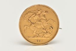 A MOUNTED DOUBLE SOVEREIGN BROOCH, obverse depicting Victoria Jubilee head, reverse George and the