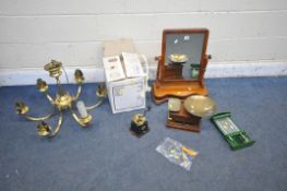 A SELECTION OF OCCASIONAL FURNITURE, to include a green painted hygrometer, reading John Davis & Son