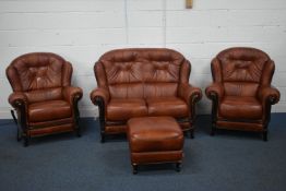 A BARDI ITALY BROWN LEATHER FOUR PIECE LOUNGE SUITE, comprising a two seater settee, length 137cm