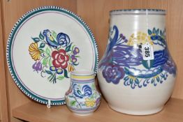 THREE PIECES OF POOLE POTTERY, comprising a large 1920s/early 1930s Carter, Stabler & Adams vase, in