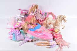 A QUANTITY OF UNBOXED AND ASSORTED MODERN BARBIE ITEMS, assorted dolls including a Mermaid, assorted