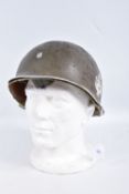A USA ARMY STEEL HELMET, this is khaki green in colour and traces of black are coming through the