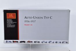 A BOXED CMC AUTO UNION TYP C 1936-1937 1:18 SCALE MODEL, numbered M-034, silvered body, appears