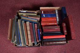 TWO BOXES OF EMPTY POSTCARD ALBUMS, one box containing albums from the early 20th century to mid-