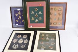 SEVEN FRAMED AND GLAZED DISPLAY OF MILITARY CAP BADGES, they cover different eras of the twentieth
