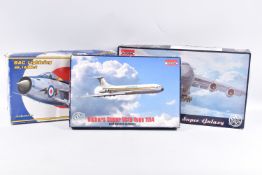 THREE UNBUILT BOXED MODEL AIRCRAFT KITS, to include a Eduard 1:48 scale BAC Lightning Mk.1A , kit