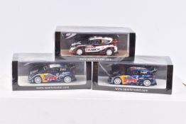 THREE BOXED SPARK MODELS MINIMAX VEHICLES, the first is a Ford Fiesta WRC Winner Rally Monte Carlo