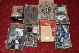 A LARGE QUANTITY OF ASSORTED THREE RAIL TRACK AND POWER CONTROLLERS ETC., mixture of Marklin HO