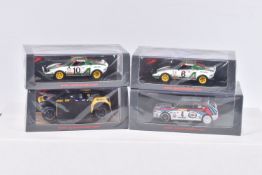 FOUR BOXED SPARK MODELS MINIMAX VEHICLES, the first is a Lancia Delta HF Intergrale EVO Winner Rally