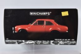 A BOXED MINICHAMPS FORD ESCORT I RS 1600 'AVO' 1970 1:18 SCALE MODEL VEHICLE, numbered 100 688101,