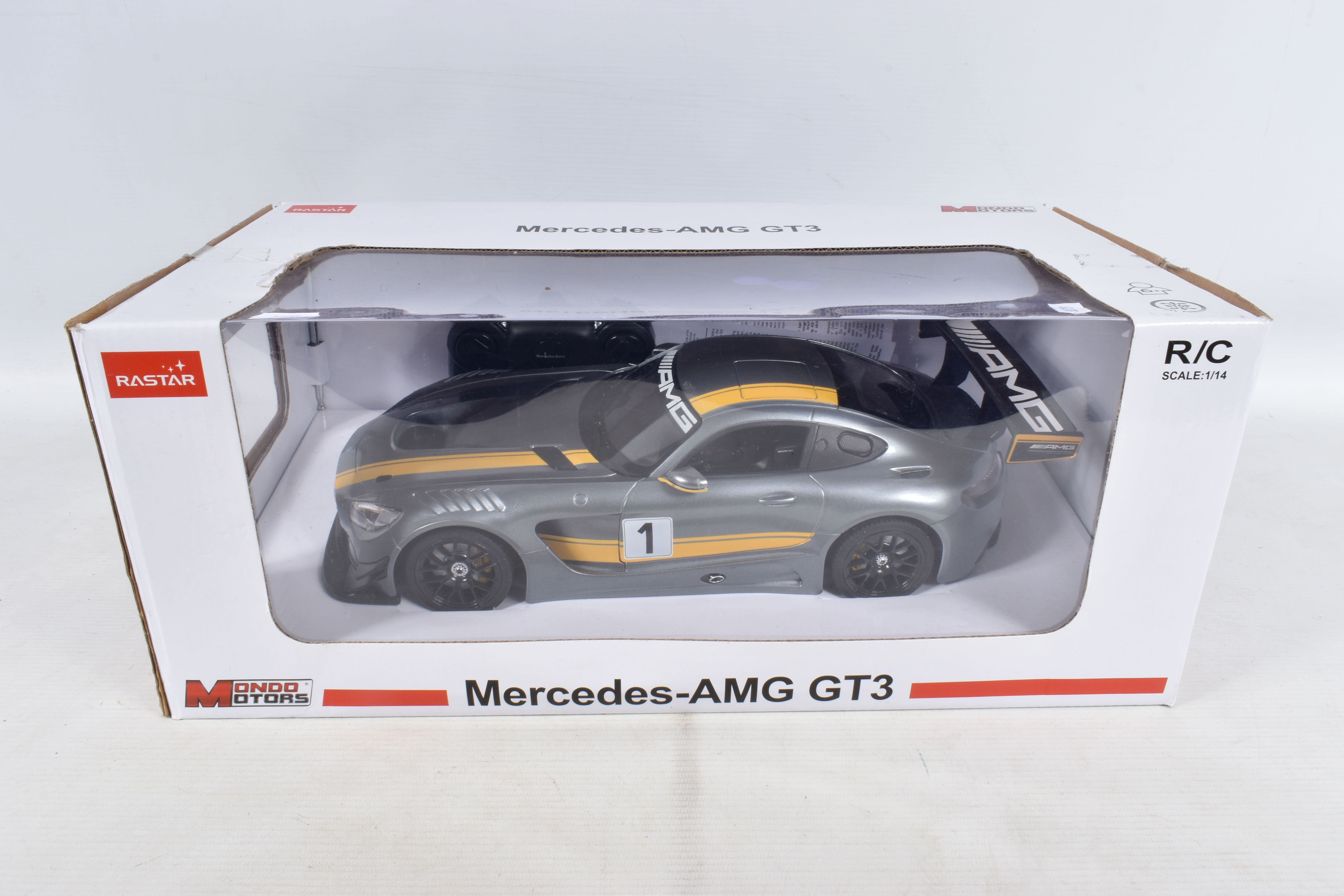 A BOXED RASTAR MONDO MOTORS RADIO CONTROL MERCEDES-AMG GT3 RACING CAR, 1/14 scale, not tested but - Image 4 of 16