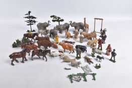 A QUANTITY OF ASSORTED HOLLOWCAST ANIMALS AND FIGURES, mainly Britains issues, all in playworn
