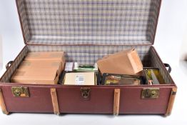 A VINTAGE TRAVEL CHEST WITH BOXED BBURAGO, CORGI AND RIO DIE-CAST MODEL VEHICLES, to include a Rio