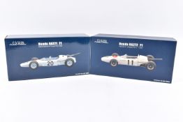 TWO EBBRO PREMIUM COLLECTION HONDA RA271 F1 1:20 SCALE MODEL DIECAST VEHICLES, the first is a West