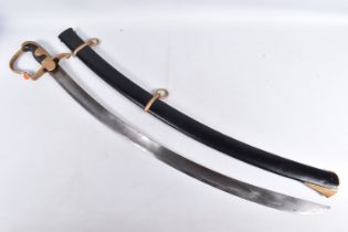 A NINETEENTH CENTURY CURVED SWORD, both the handle and cross guard have been heavily painted over,