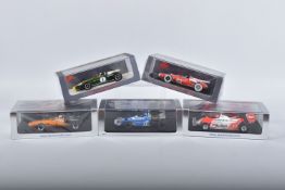 FIVE BOXED SPARK MODELS MINIMAX VEHICLES, to include a Bruno Giacomelli Alfa Romeo 179C no23 3rd Las
