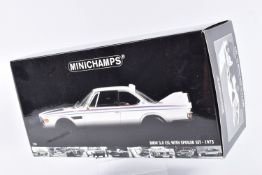A BOXED MINICHAMPS BMW 3.0 CSL WITH SPOILER SET 1973 1:18 SCALE MODEL VEHICLE, numbered 180