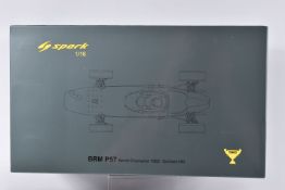 A BOXED SPARK MINIMAX BRM P57 WORLD CHAMPION 1962 GRHAM HILL 1:18 SCALE MODEL RACE CAR, numbered