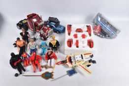 A COLLECTION OF UNBOXED VINTAGE TOYS AND FIGURES, to include a Kenner MASK Rhino Tractor Rig