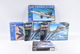 FIVE REVELL UNBUILT BOXED MODEL AIRCRAFT KITS, to include a 1:72 scale Tornando F.3 ADV, kit no.