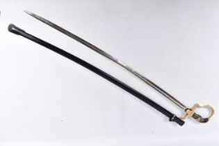 A WWII ERA GERMAN OFFICERS SWORD, this sword comes complete with its black steel scabbard, it