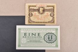 TWO BANK NOTES OF MILITARY INTEREST, these include a French bank note given to prisoners as part