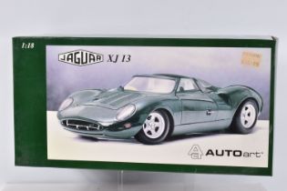 A BOXED AUTOART JAGUAR XJ 13 1:18 SCALE MODEL, numbered 73541, in green, model appears brand new