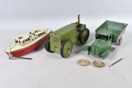 AN UNBOXED SUTCLIFFE TINPLATE CLOCKWORK OCEAN PILOT CRUISER, 'Jupiter', red hull with white deck and