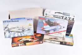 SIX UNBUILT BOXED MODEL KITS, to include a Historic PF-51H Mustang, 1:48 scale, kit no. 48-005,