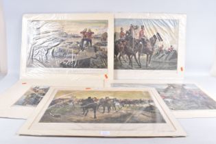 SIX NICE UNFRAMED PRINTS OF MILITARY INTEREST, the first features the yeomanry Cavalry competition