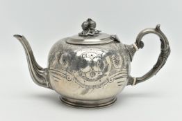 A 19TH CENTURY SILVER-PLATED TEAPOT, impressed 462 on the base, unknown maker, hand chased foliate