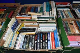 SIX BOXES OF BOOKS, approximately one hundred and sixty to one hundred and eighty titles, to include