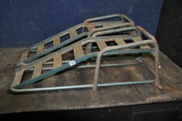 A PAIR OF METAL CAR RAMPS, length 92cm (condition report: rusty and paint peeling but still appear