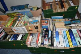 SIX BOXES OF APPROXIMATELY 140 BOOKS, mostly fiction but with a number of non-fiction, authors
