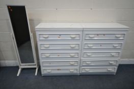 TWO MODERN CHEST OF FIVE DRAWERS, width 77cm x depth 42cm x height 104cm, along with a cheval mirror