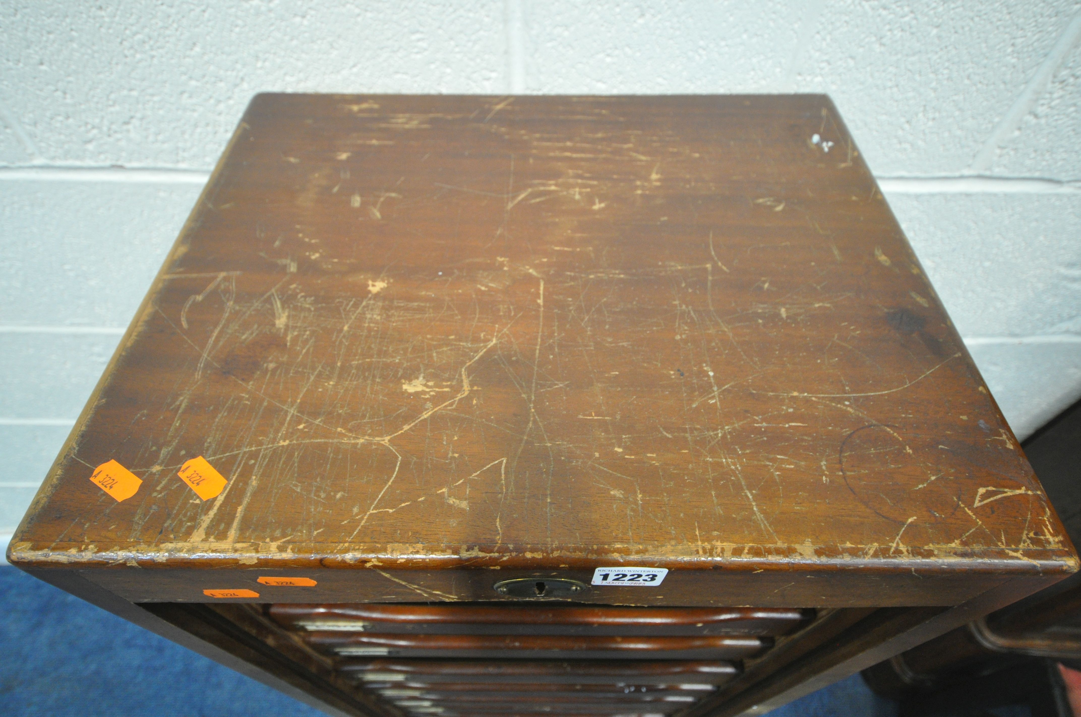 A DURRANT OFFICE FURNITURE OAK TAMBOUR FRONT CABINET, with nine internal slides, width 47cm x - Image 2 of 6