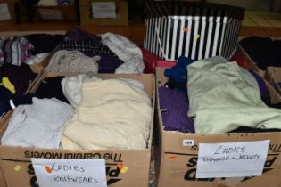 SEVEN BOXES AND LOOSE LADIES' CLOTHING, to include knitwear, skirts, tops and trousers, brands to