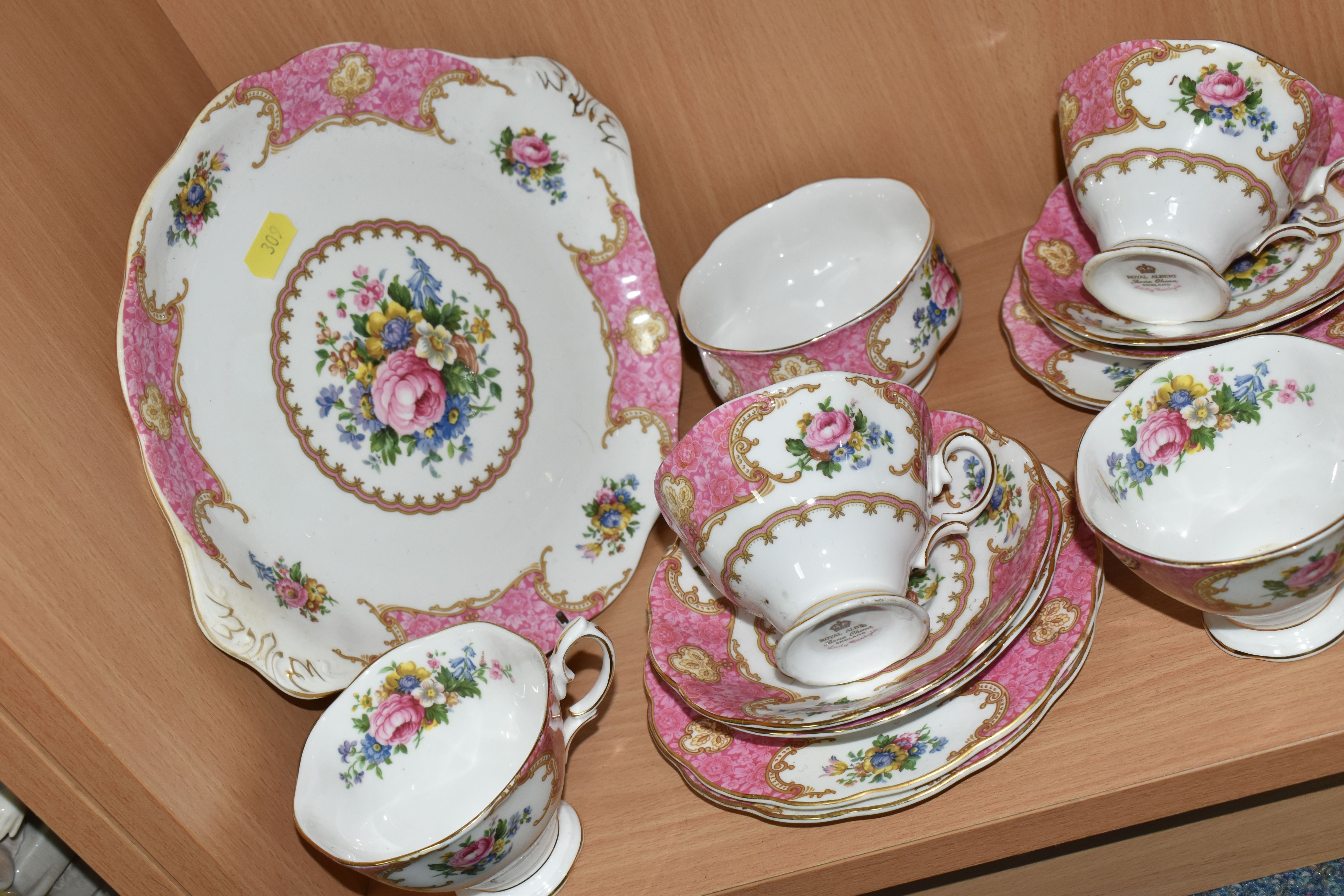 A THIRTY FOUR PIECE ROYAL ALBERT 'LADY CARLYLE' TEA SET, comprising two cake plates, a cream jug, - Image 2 of 7